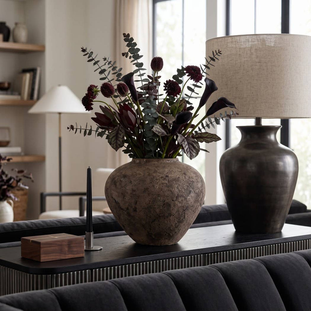 Decorative Vase - Brown Pottery Modern Round Shape, 14 in