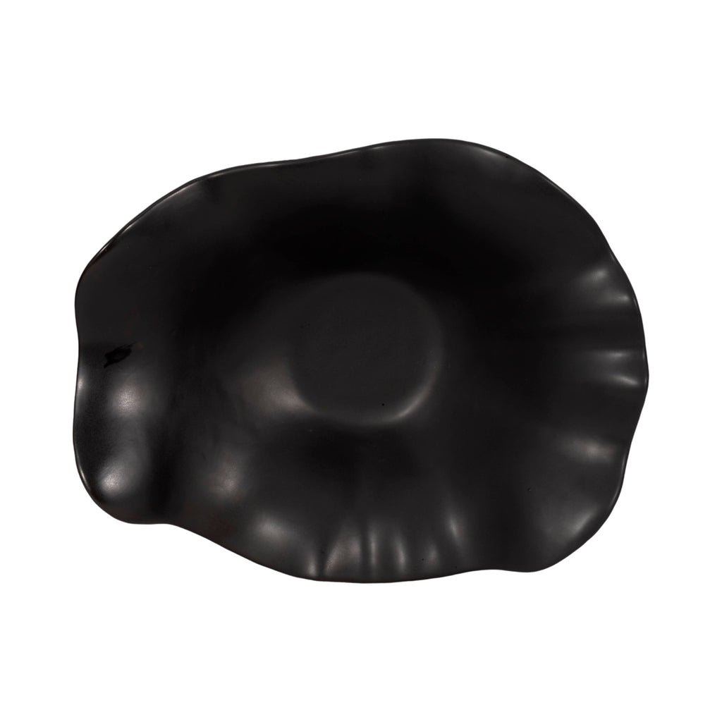 Bowl - Black Ceramic Ruffled Edge Matte Finish, 18 in.
