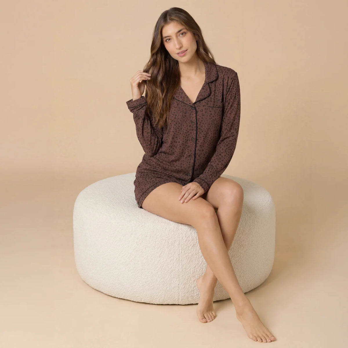 Wildly Soft Slim Notch Collar Long Sleeve Short PJ Set