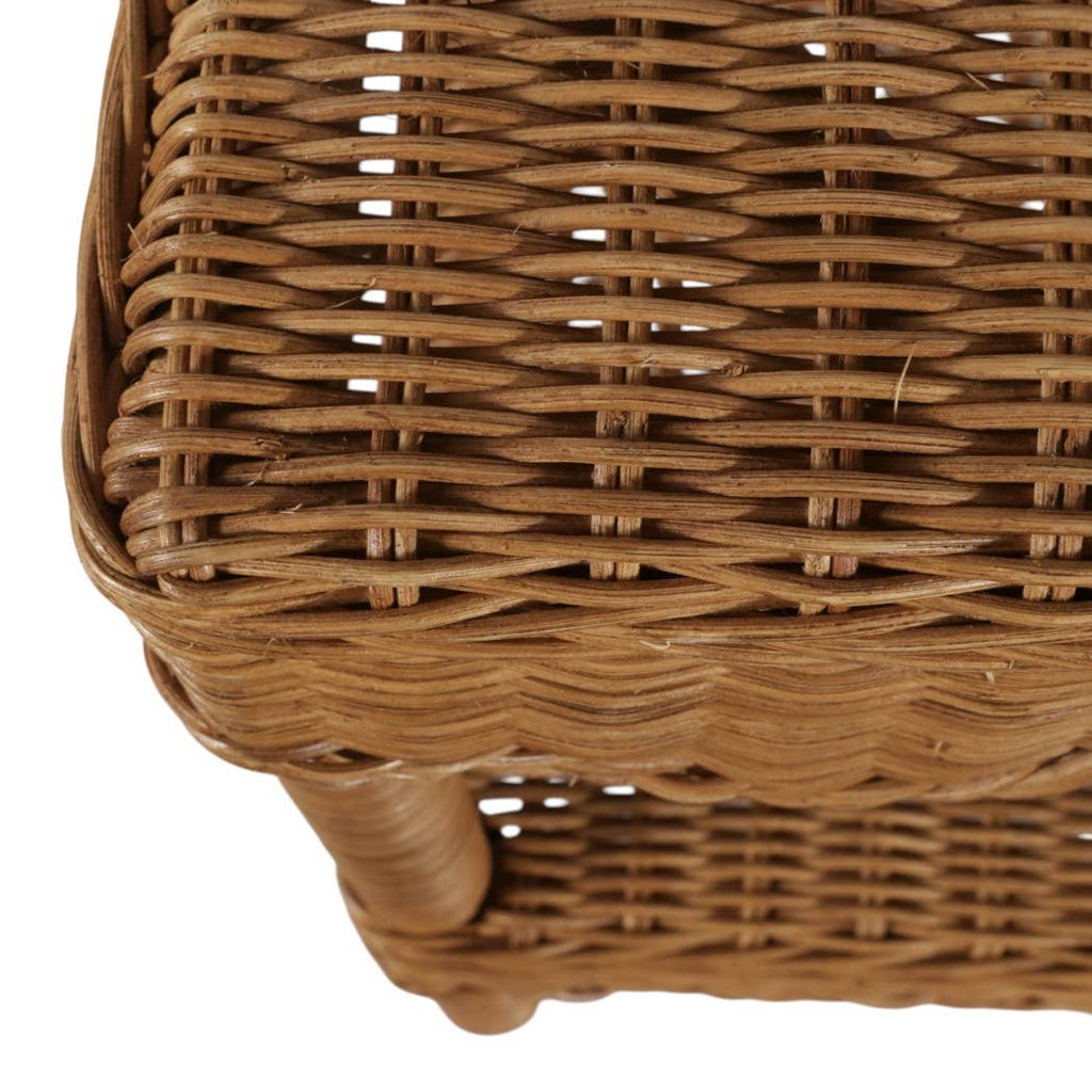 Side Table - Tan/Brown Wicker with Scalloped Edges, 19 in.