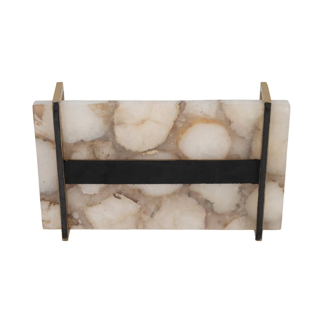 Decorative Tray - Multicolor Agate with Gold Handles, 14 in.