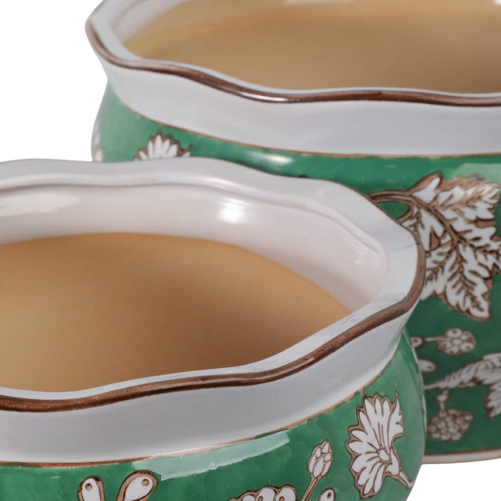 Planters Set of 2 - Green Ceramic Floral Vines, 10/12 in.