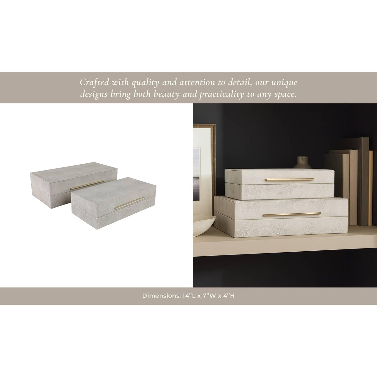 Boxes Set of 2 - Ivory Wood Shagreen Rectangle, 12/14 in.