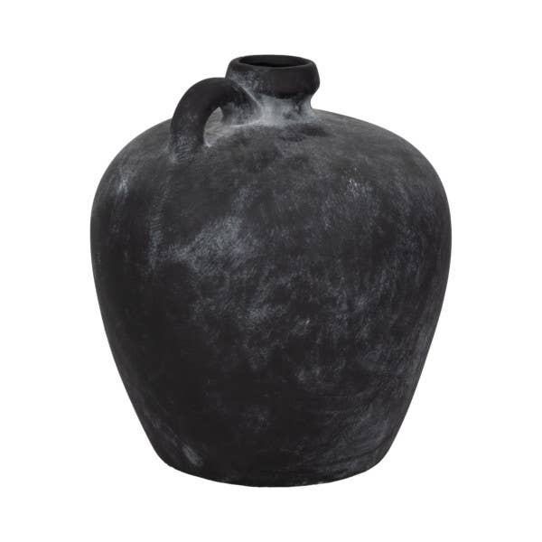 Decorative Vase - Black Weathered Terracotta Jug Handle, 10 in.