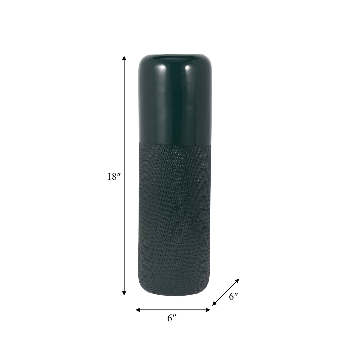 Green Grooved Ceramic Vase with Rounded Rim, 18 in.