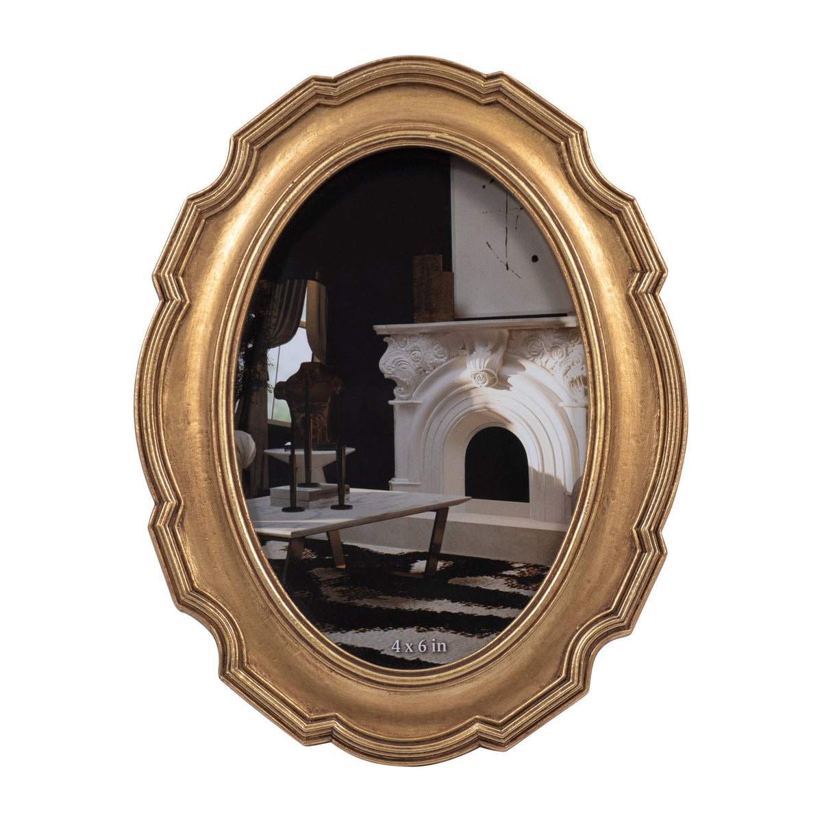 Photo Frame - Gold Polyresin Round Vintage Style, 4x6 in.