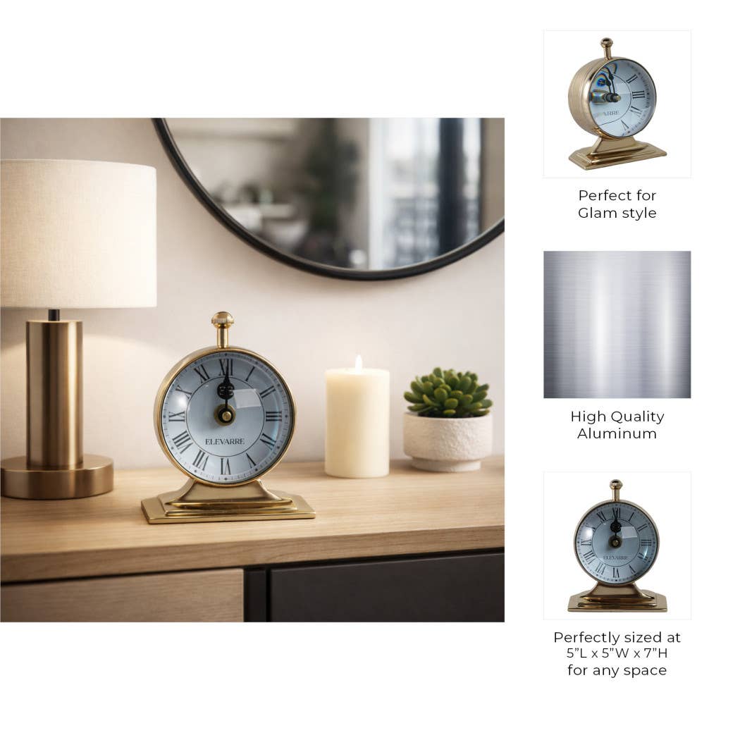 Classic Brass Roman Numeral Table Clock
