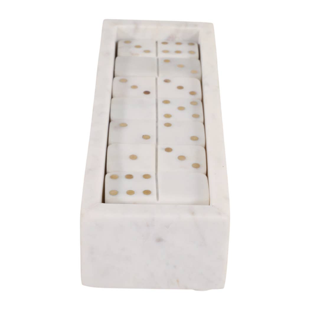 White and Gold Marble Rectangular Dominoes, 10 in.