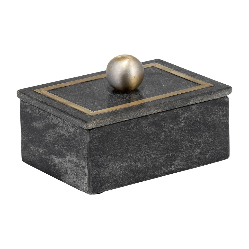 Marble Decorative Box with Removable Lid - Black, 7 in.
