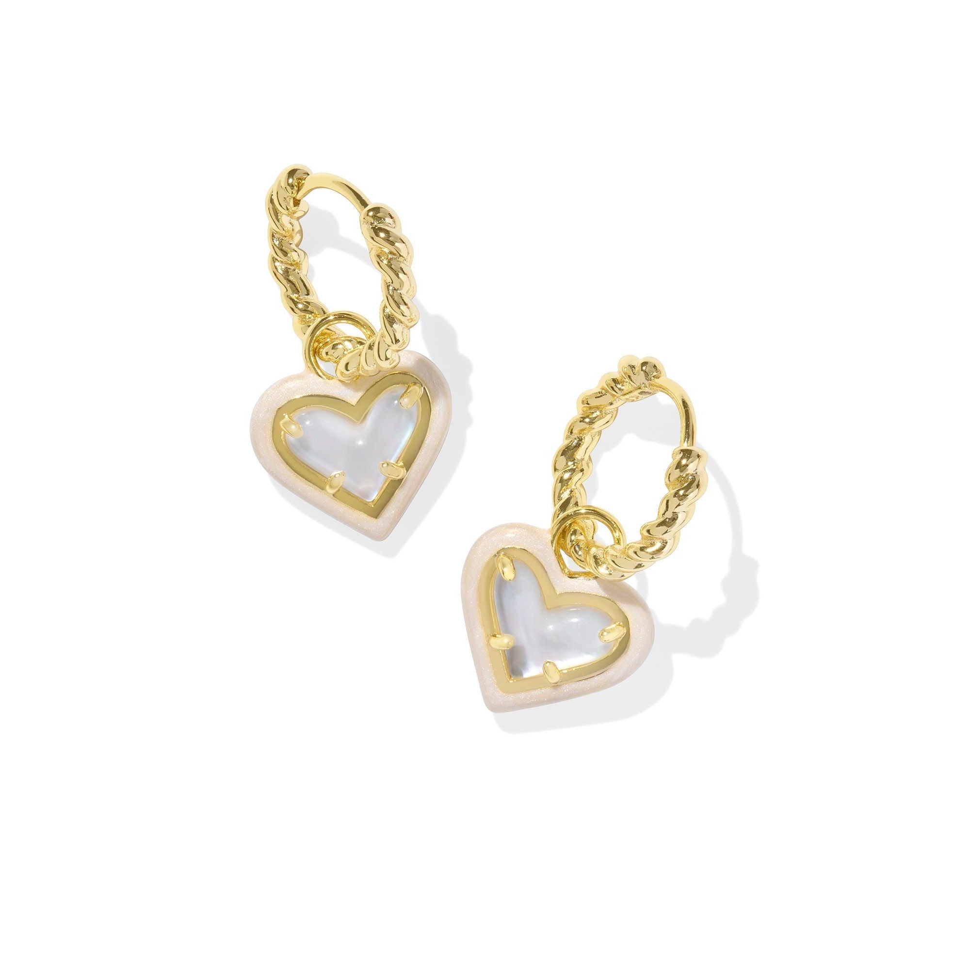 Kendra Scott Ari Heart Enamel Frame Huggie Earrings Gold Pink Iridescent Glitter Glass