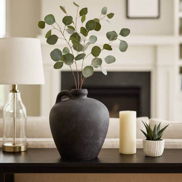 Decorative Vase - Black Weathered Terracotta Jug Handle, 10 in.