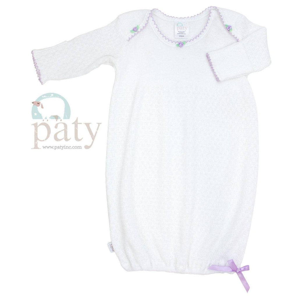 Paty Knit Overlap Shoulder Gown with Rosettes