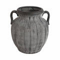 Black Ribbed Stoneware Vase with Handle, 10 in.