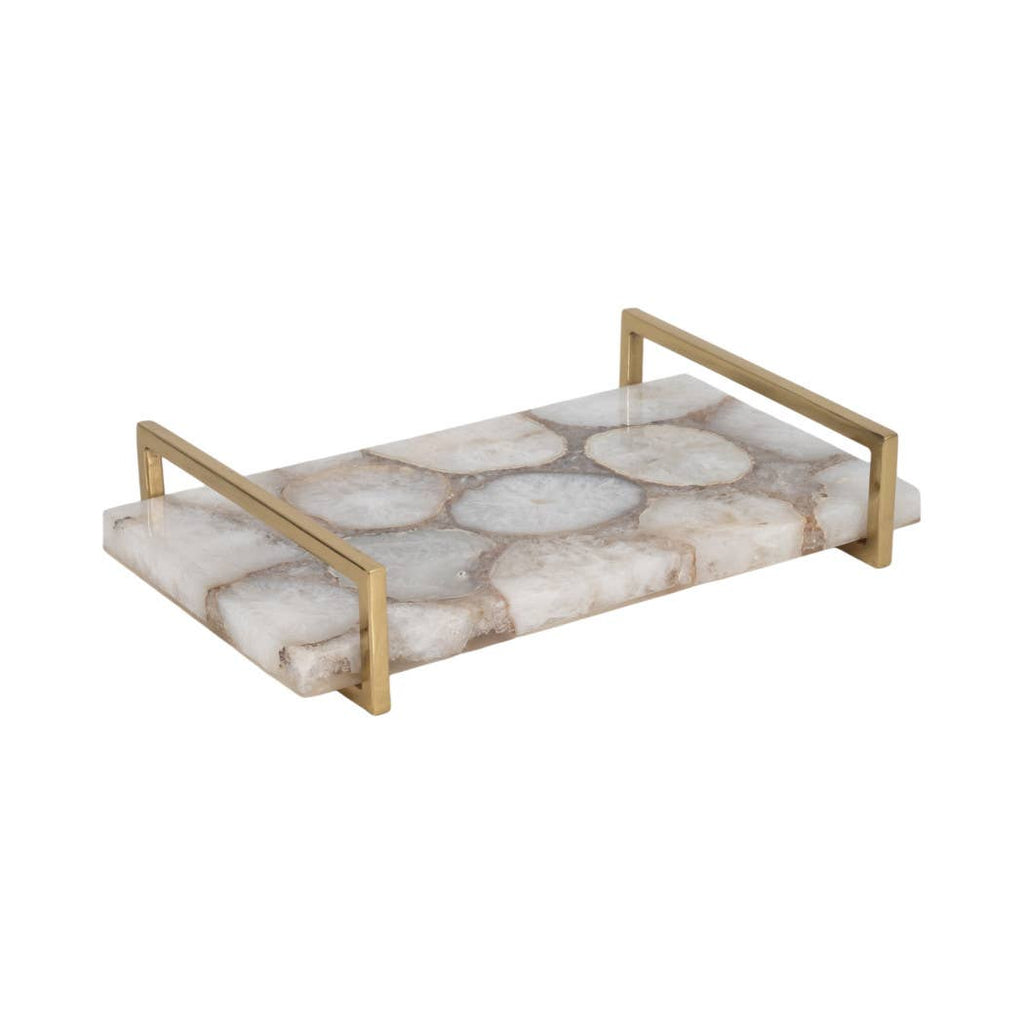 Decorative Tray - Multicolor Agate with Gold Handles, 14 in.