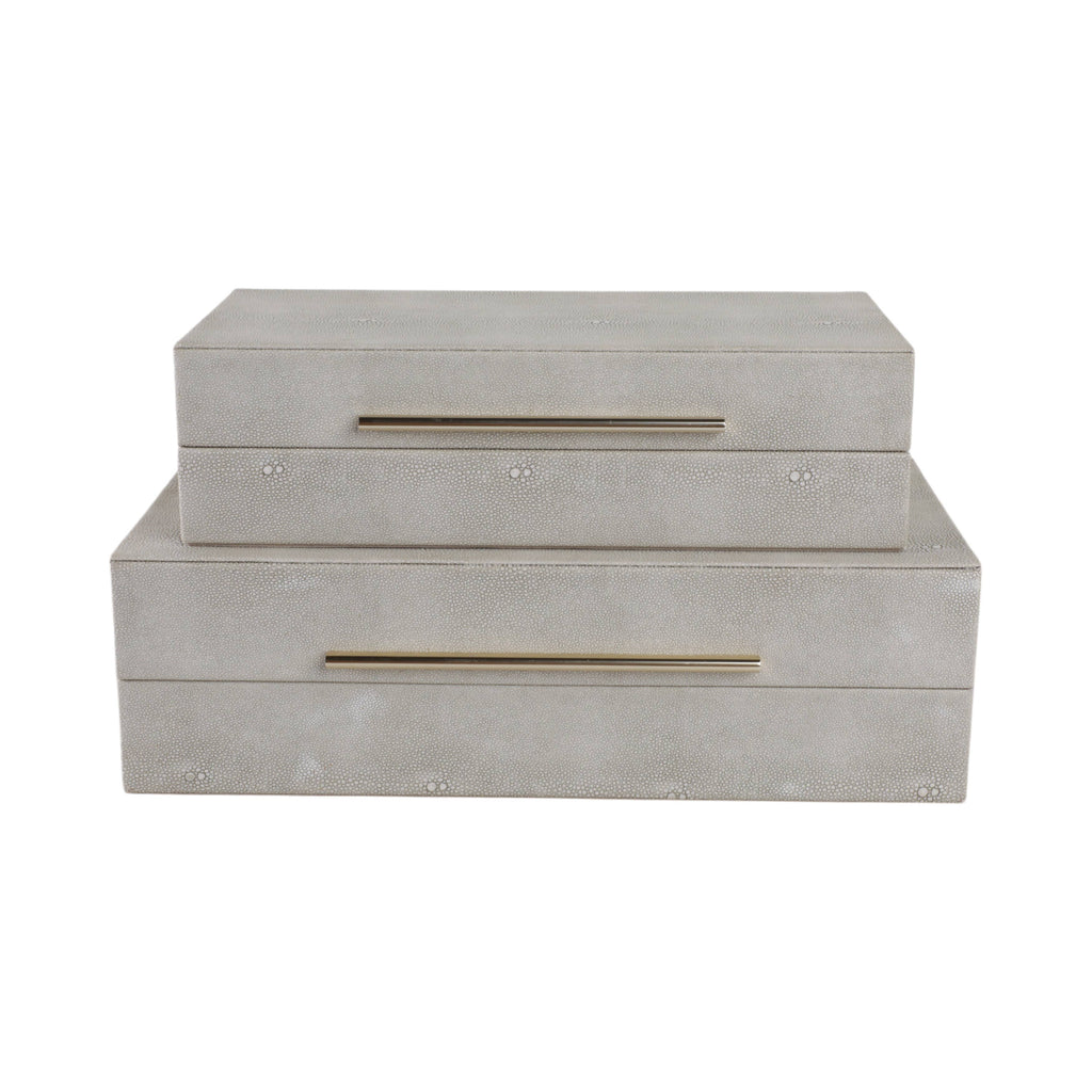 Boxes Set of 2 - Ivory Wood Shagreen Rectangle, 12/14 in.