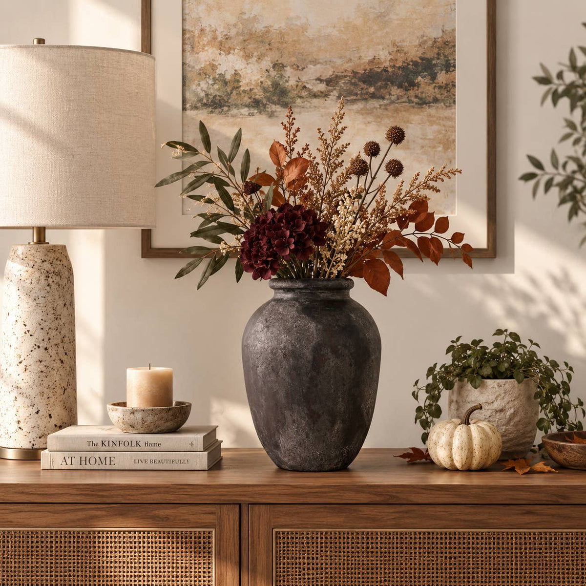 Decorative Vase - Black Ceramic Textured Surface, 12 in.