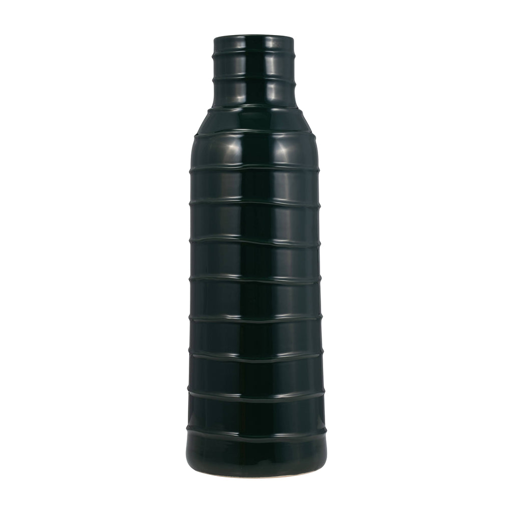 Forest Green Vertically Ribbed Ceramic Vase, 20 in.