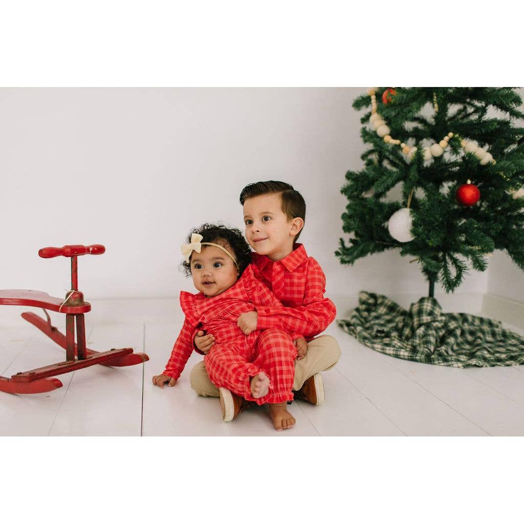 Ollie Jay Mabel Romper in Red Picnic Plaid