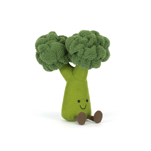 Plush toy shaped like a broccoli on a white background