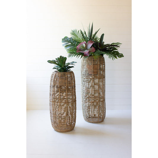 Woven Seagrass Barrel Planters, Set of 2