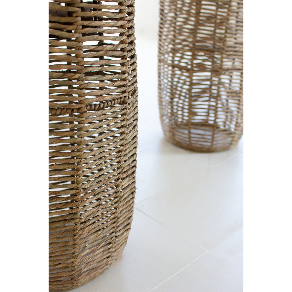 Woven Seagrass Barrel Planters, Set of 2