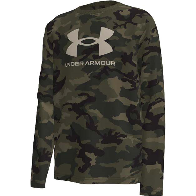 Boys UA Woodland Camo Logo LS, Big Boy