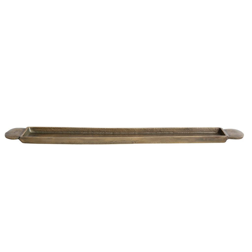 Decorative Cast Aluminum Tray w/ Handles, Antique Brass Finish