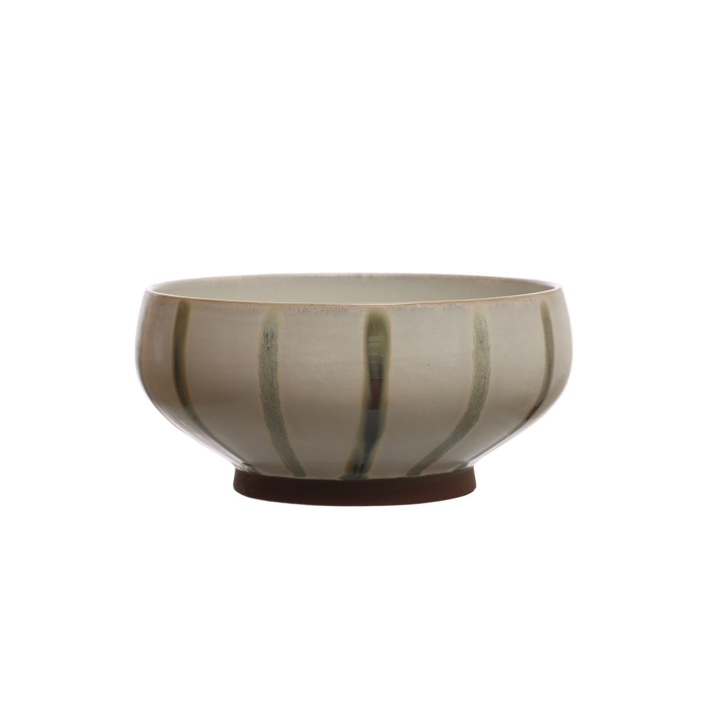 Hand-Painted Stoneware Bowl w/ Stripes