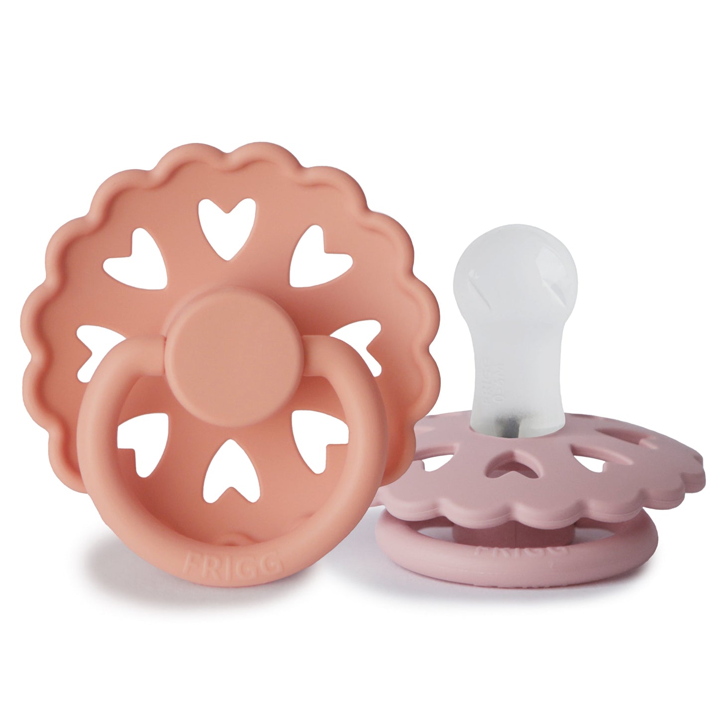 Mushie FRIGG Andersen Fairytale Silicone Pacifier 2-Pack Pretty in Peach/Primrose