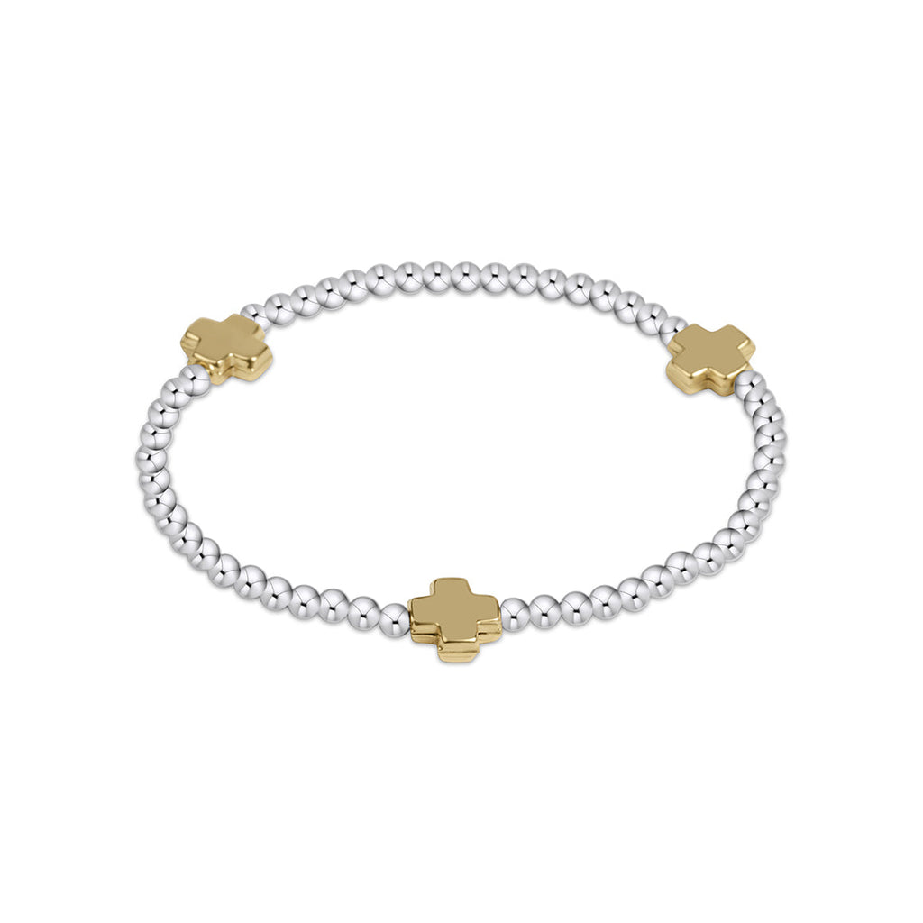 Signature Cross 3mm Mixed Metal Bracelet - Gold