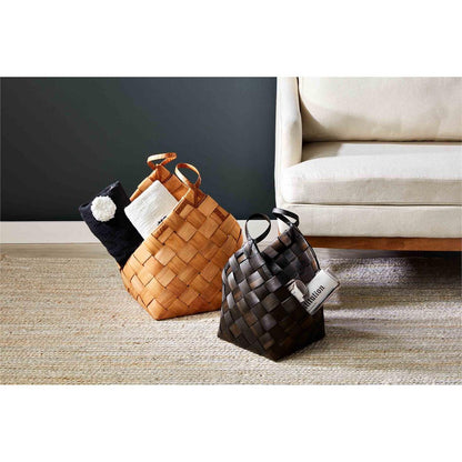 Black/Natural Woven Wood Basket Set