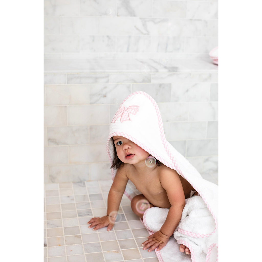 Bow Applique Hooded Towel & Washcloth Set, Pink
