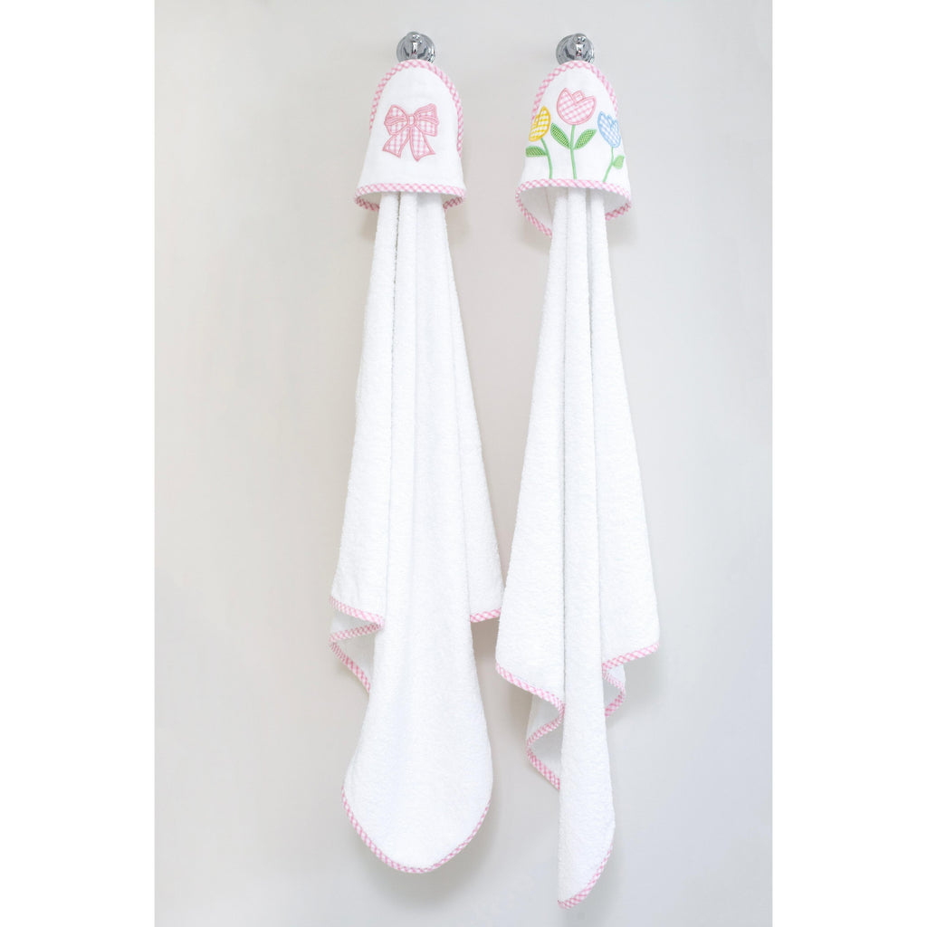 Bow Applique Hooded Towel & Washcloth Set, Pink