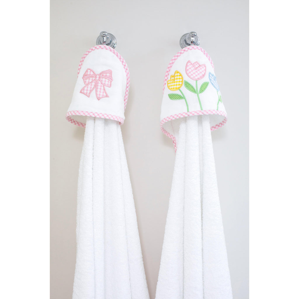 Bow Applique Hooded Towel & Washcloth Set, Pink