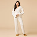 Cable Knit Marshmallow V-Neck with Flared Sleeve and Pant in Almond