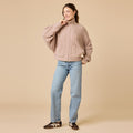 Cable Knit Marshmallow Funnel Neck Double Zip Jacket in Coco | Softies