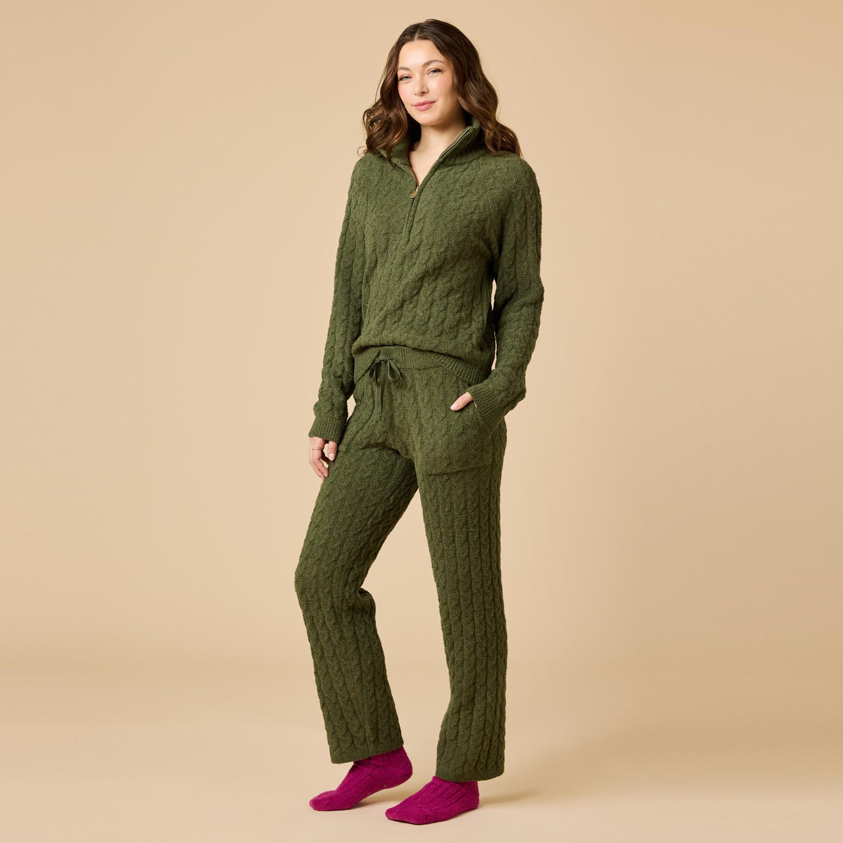 Cable Knit Marshmallow 1/2 Zip with Tapered Pant
