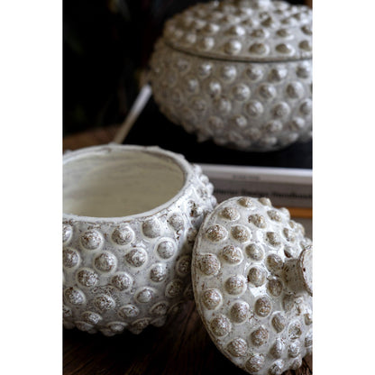 Round Knobby White Ceramic Canisters