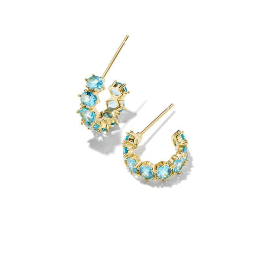 Kendra Scott Gold Aqua Crystal Cailin Crystal Huggie Earrings