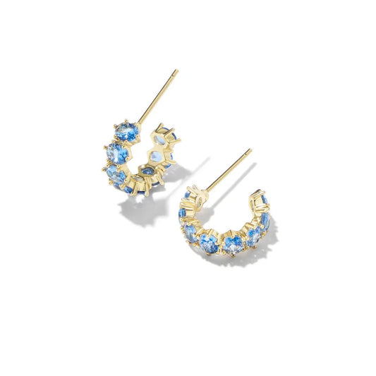 Kendra Scott Gold Blue Violet Crystal Cailin Crystal Huggie Earrings