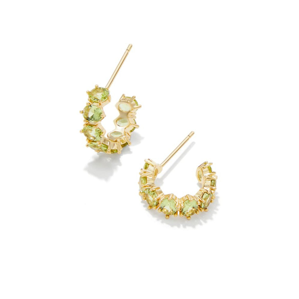 Kendra Scott Gold Green Peridot Crystal Cailin Crystal Huggie Earrings, August Birthstone