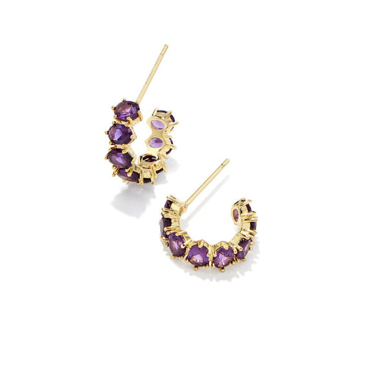 Kendra Scott Gold Purple Crystal Cailin Crystal Huggie Earrings
