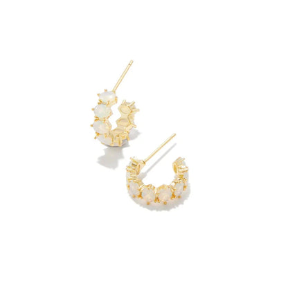 Kendra Scott Gold Champagne Opal Crystal Cailin Crystal Huggie Earrings, October Birthstone