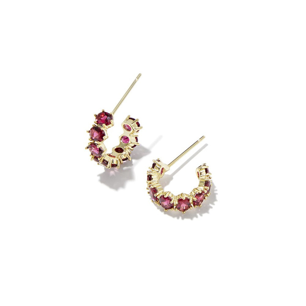 Kendra Scott Gold Burgundy Crystal Cailin Crystal Huggie Earrings, July Birthstone