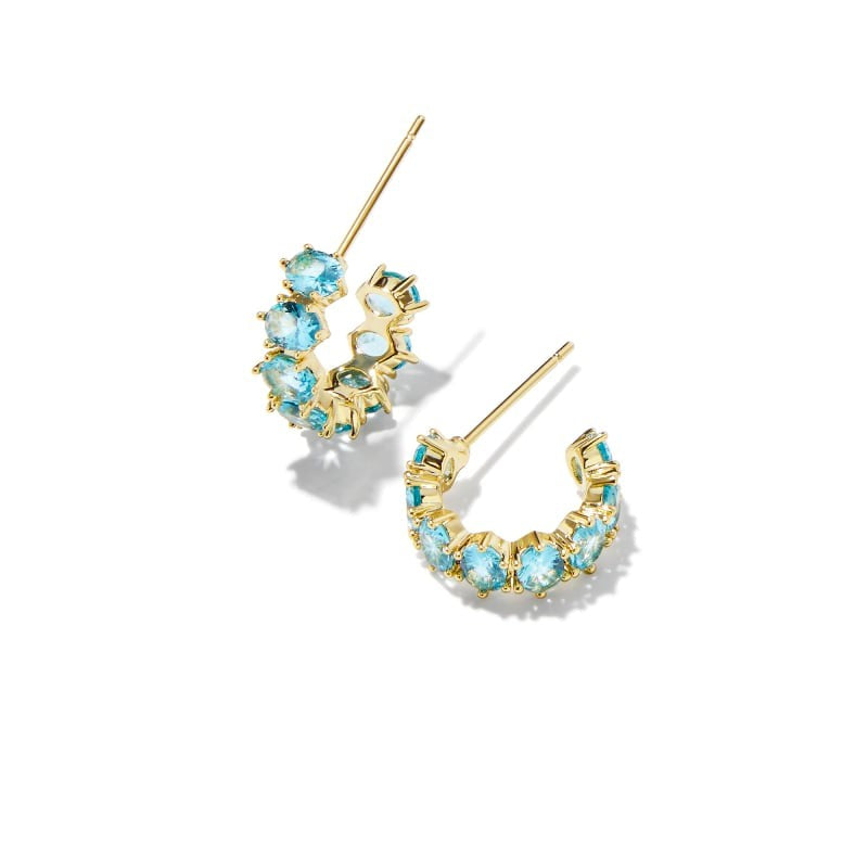 Kendra Scott Gold Aqua Crystal Cailin Crystal Huggie Earrings, March Birthstone