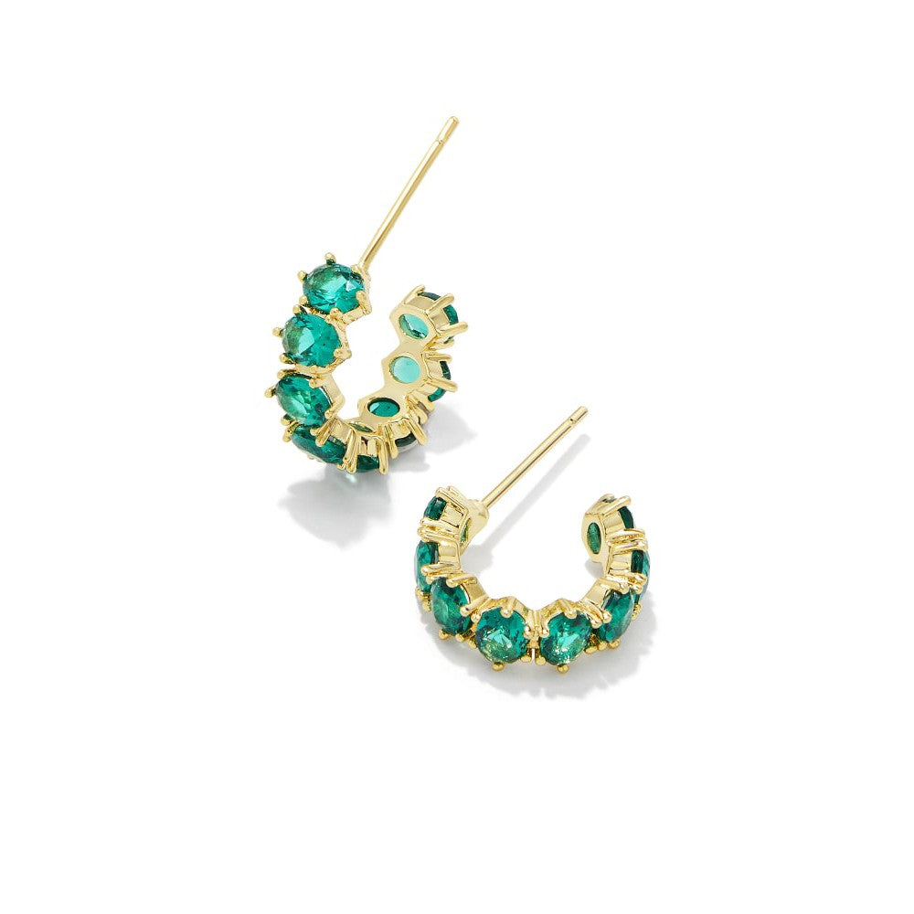 Kendra Scott Gold Green Crystal Cailin Crystal Huggie Earrings, May Birthstone