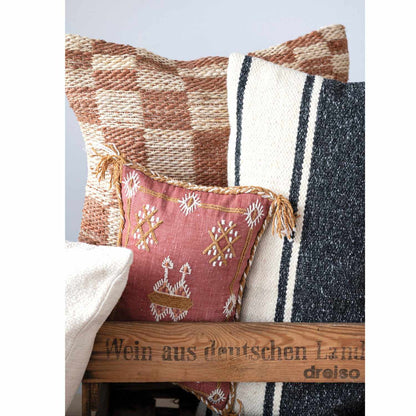 Cotton & Silk Lumbar Pillow w/ Embroidery, Piping & Tassels