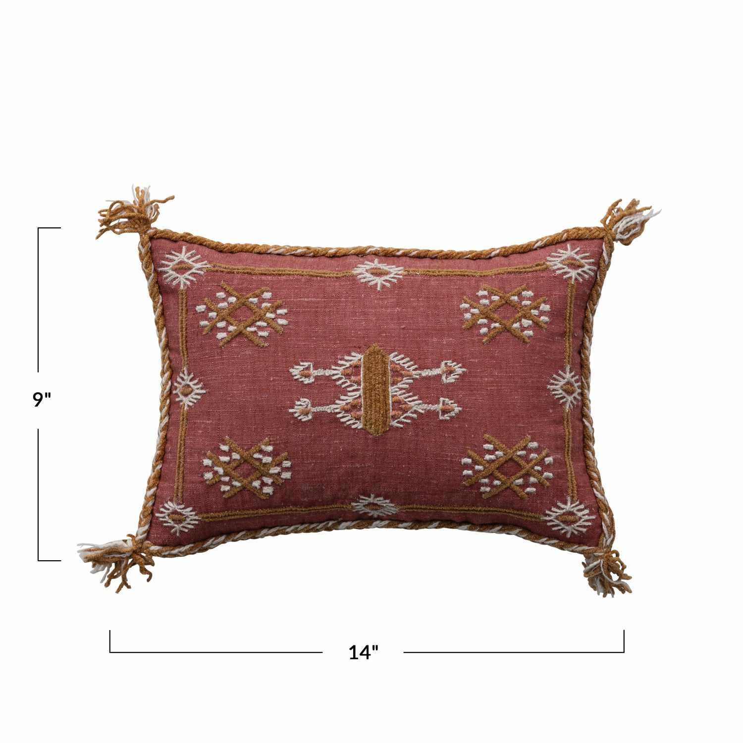 Cotton & Silk Lumbar Pillow w/ Embroidery, Piping & Tassels