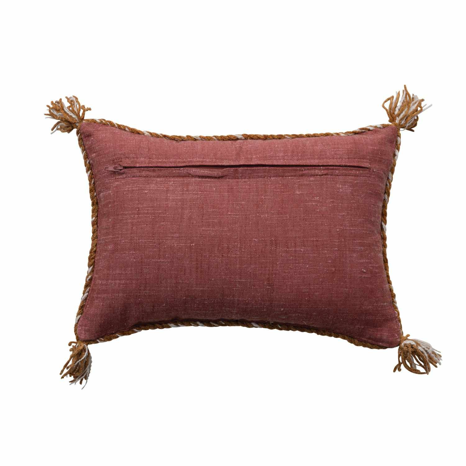 Cotton & Silk Lumbar Pillow w/ Embroidery, Piping & Tassels