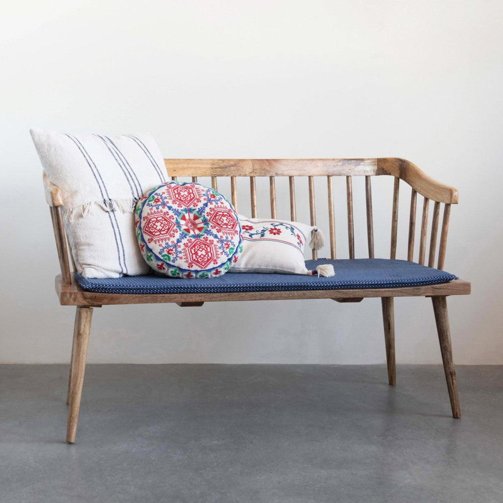 Mango Wood Bench with Printed Fabric Cushion